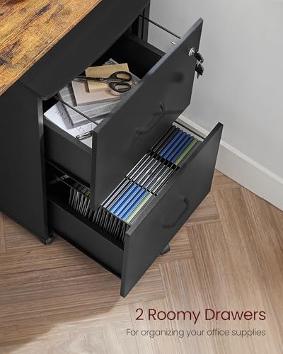 Image of VASAGLE CUSTOS Collection - 2-Drawer File Cabinet, Locking Filing Cabinet for Home Office, Small Rolling Printer Stand, A4, Letter-Size Hanging Files, Assembly Required, Black ULCD27BKV1