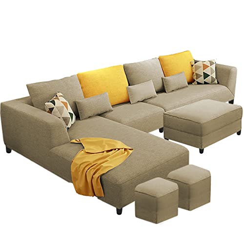 Image of Galib LHS 8 Seater L Shape Sofa Set for Living Room (Cream Fabric)
