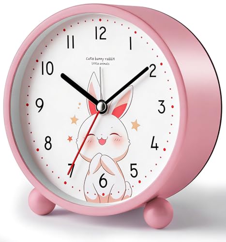 Zonopy Reloj despertador para niños, silencioso, sin tictac, reloj de aprendizaje analógico para principiantes escolares, elegante reloj redondo de metal, fácil de leer, sonido fuerte
