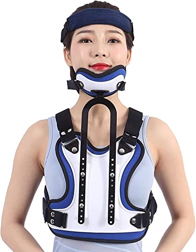 CukUJH Neck Brace Collar Cervical Neck Traction Device|Adjustable Back Straightener and Providing Pain Relief from Neck, Back &, Blue