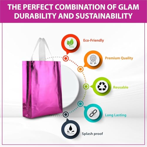 Image of DOUBLE R BAGS Reusable Small Gift Bags - Elegant Gold Shopping Bags with Handles for Weddings, Birthdays, and Return Gifts - Eco-Friendly & Durable.