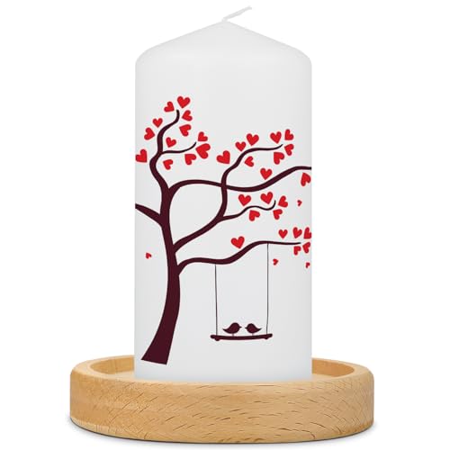 GRAVURZEILE Petite bougie – Design arbre en forme de cœur – Décoration de table pour mariage, fiançailles – Cadeau pour elle et lui pour la SaintValentin comme preuve d'amour – Bougie pilier de