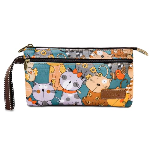Coin Purse, Wristlet Clutch Purse with Compartments, Zipper Coin Pouch Wristlet Wallet Cartoon Animal Print Wristlet Casual Bag for Shopping, Dating, Travel (cats)