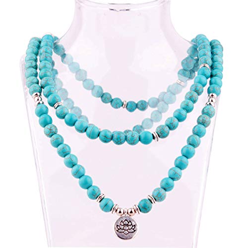 GVUSMIL 108 Mala Beads Wrap Bracelets for Yoga Charm Natural Gemstone 8mm Turquoise Wrap Bracelet