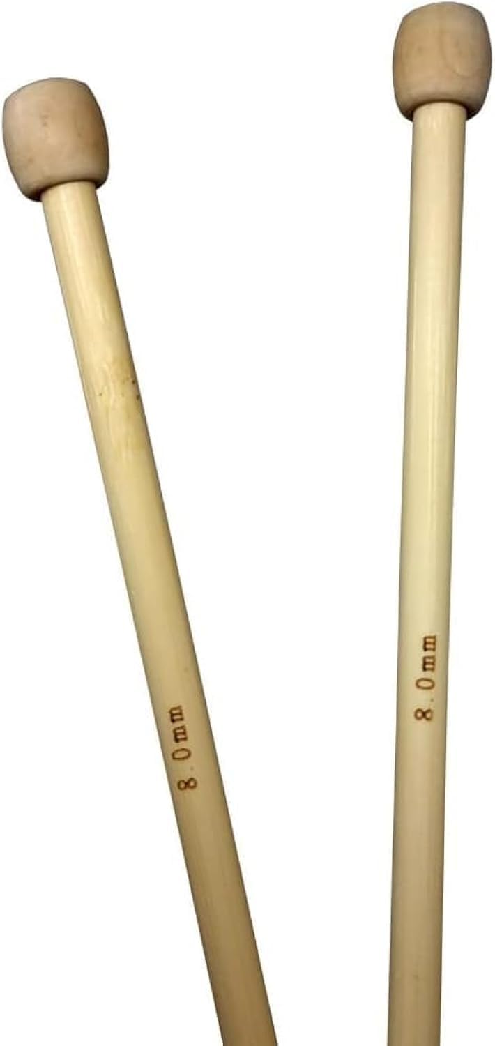 Bamboo Knitting Needles Pair, 35cm Long Single Point Knitting Needle Set 4mm - 25mm (8mm)