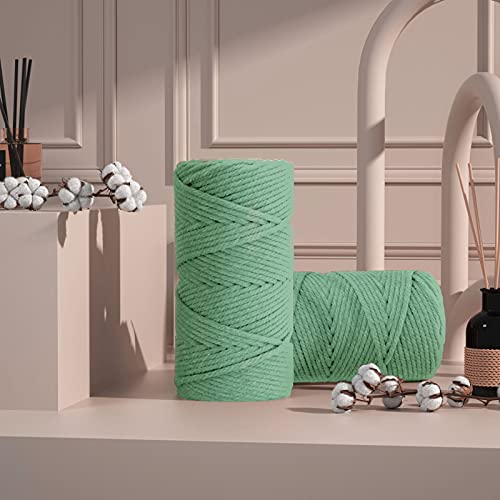 Image of ZUEXT Macrame Cord, Pea Green, 5mm x 109yds Cotton String Macrame Yarn | 100% Natural Handmade, 4 Strands Twisted Cotton Rope, For Wall Hanging Plant Hangers Gift Wrapping Tapestry DIY Crafts, 100m