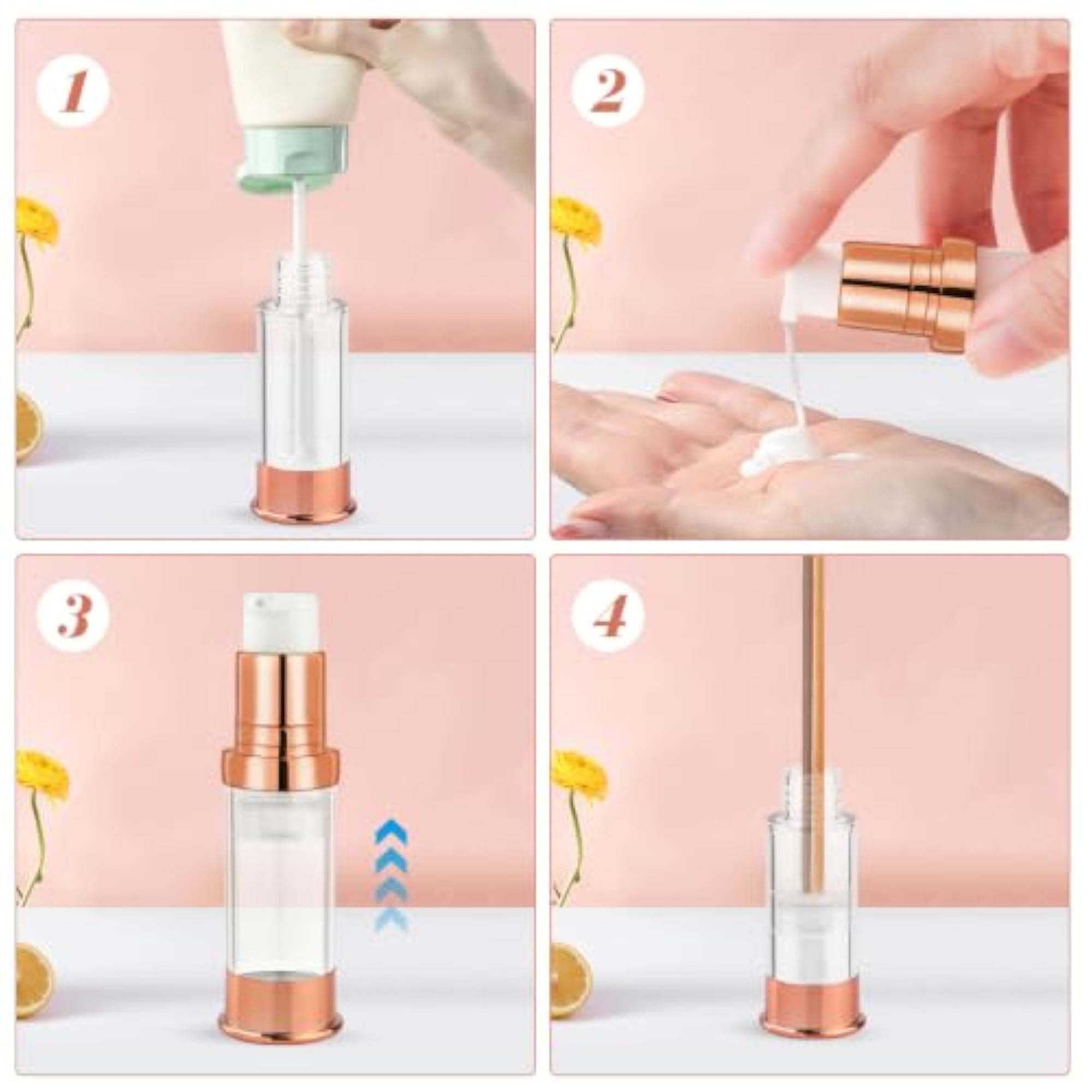 15Pcs Clear Plastic Lotion Airless Pump Bottles