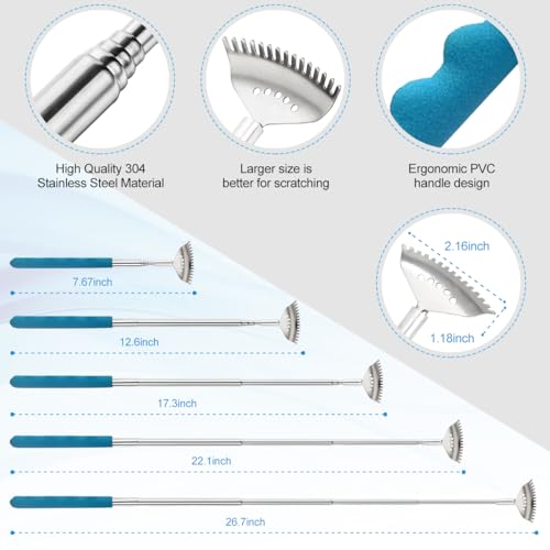 Image of 4 Pack Different Back Scratcher Metal Back Massager Set, Extendable Portable Telescoping with Beautiful Box, Gifts for Men Women Kids Adults Stocking Stuffers (Blue)