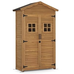 M MCombo Gartenschrank Gartenhaus Holz Wetterfest, Geräteschrank Gerätehaus Outdoor, für Außenbereich Garten Terrasse, Geräteschuppen mit 2 Bewegliche Regale, 57×109×180 cm, 1152 (Natur)