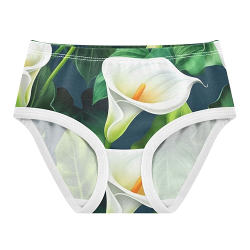 White Calla Lilies Green Leaves Little Girl Panties Toddler Underwear Floral Cotton Pattern Kids Undies Briefs 2t