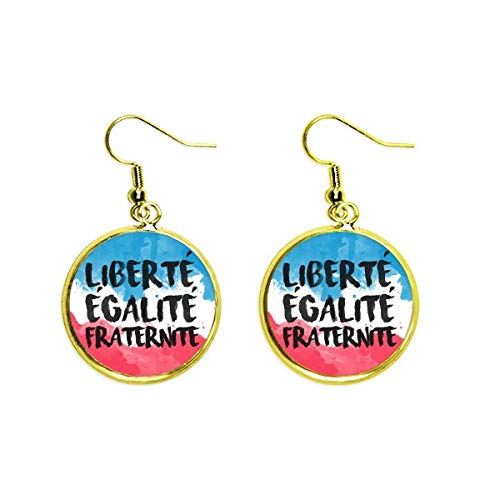 Pendientes Francia marca de gota dorados con diseño Liberté Egalité Fraternité