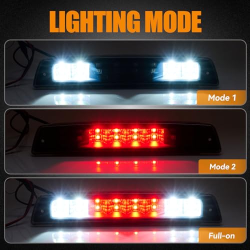 Image of Third 3rd Brake Light LED for 1994-2001 Dodge Ram 1500, High Mount Rear Brake Lights Assembly for 94-02 Ram 2500 3500, Waterproof Center Cab Cargo Lamp Stop Light