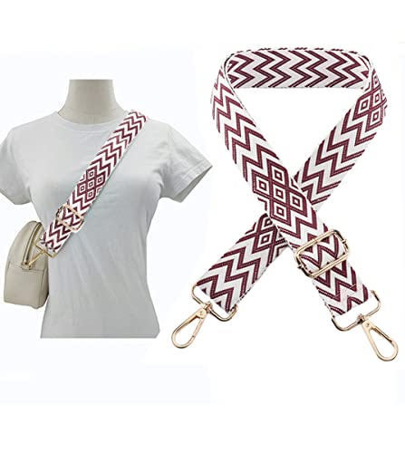Image of 1pc Extendable Zigzags Jacquard Bag Strap with Clasps Geometric Webbing Belt for Shoulder Crossbag Messenger Bag Replacement (Red Brown)