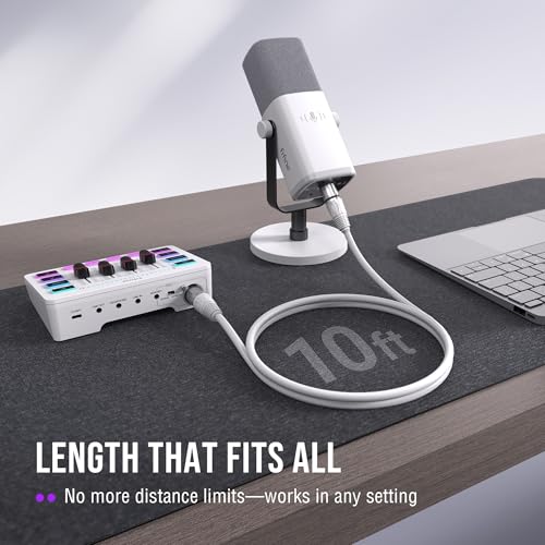 Image of FIFINE XLR Cable 10ft, Male to Female Microphone Cable with Balanced 3-Pin Mic, Studio Quality Audio Cord for Podcasting, Streaming, Recording, Home Studio,Compatible AM8W, K688W-L9W White