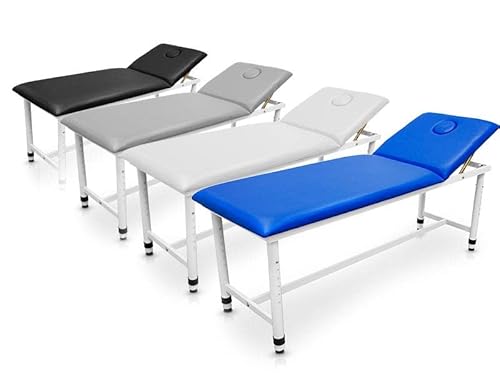 QUIRUMED Feste Liege von, höhenverstellbar, Farbe Weiß, 185 x 62 cm, Stahl, Kunstleder, klappbare Rückenlehne, Gesichtsloch, verstellbare Beine zur Anpassung an Bodenunebenheiten, bis zu 120 kg