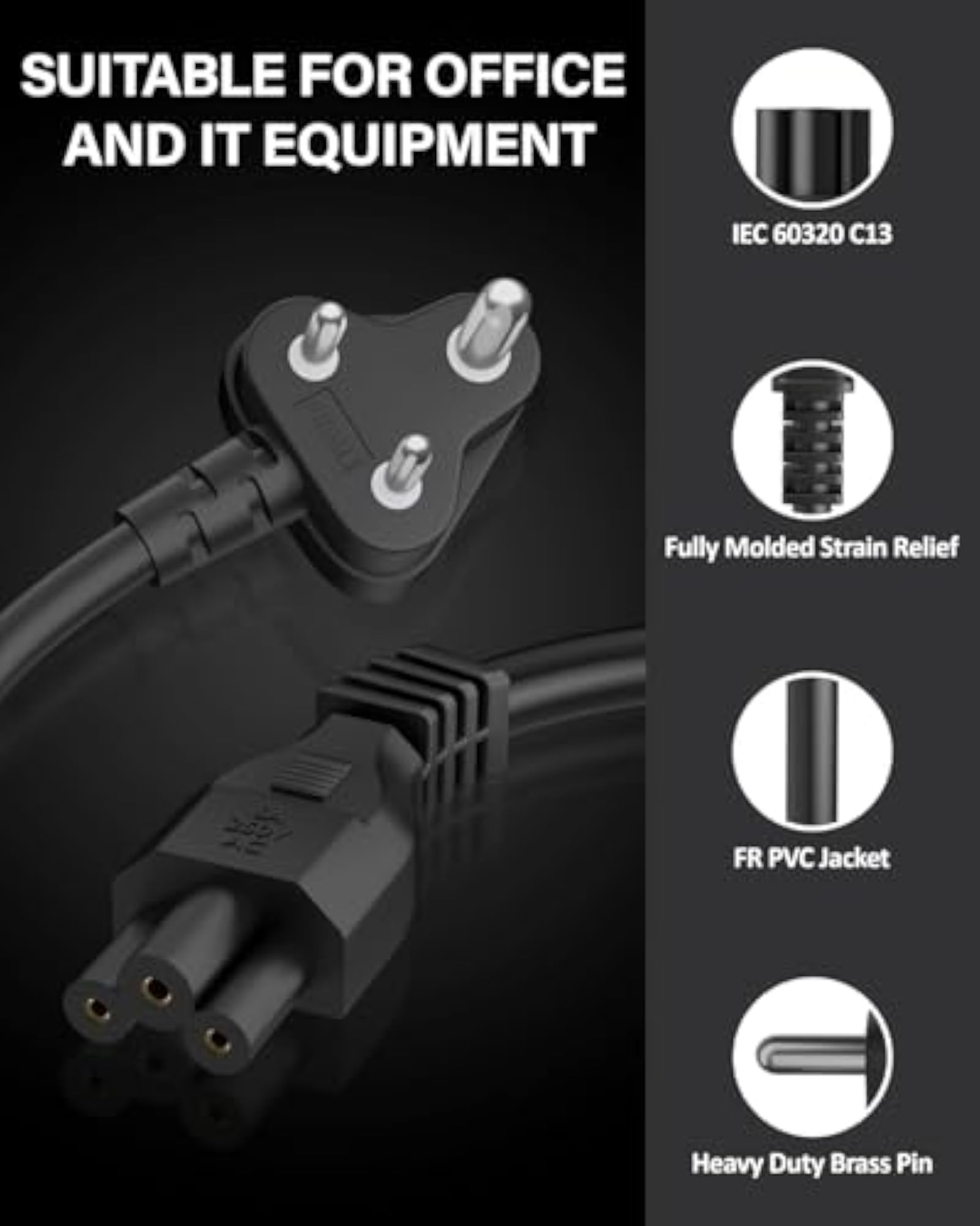 1M 3 Pin AC Laptop Power Cord Cable Replacement
