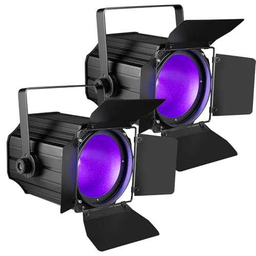 200W LED Stage Light, COB Par Lights with Barn Doors, DMX Blinder Stage Lighting Sound Activated for Wedding Live Show Christmas Party (6 Colors 2PC)