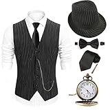 EFORLED 1920s Mens Costume Fedora Hat,Gatsby Gangster Vest,Vintage Pocket Watch,Pre Tied Bow Tie,Tie,TT-XL1