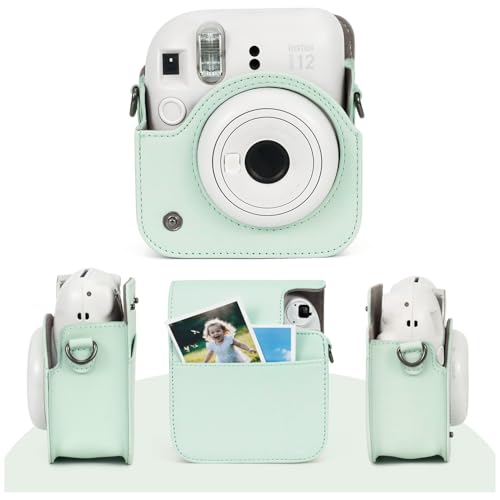 Funda para cámara Fujifilm Mini 12 de cuero PU verde menta miniatura 4