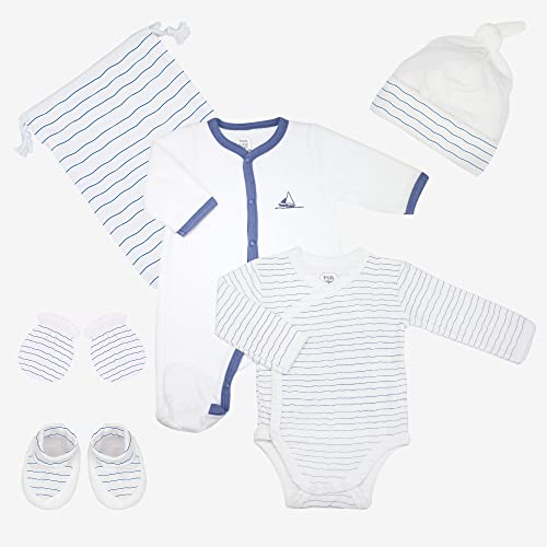 Trois Kilos Sept - Kit Naissance 6 Pièces (Body, Bonnet, Chaussons, Moufles, Pochon, Pyjama) - 0 Mois - Marinière Cover