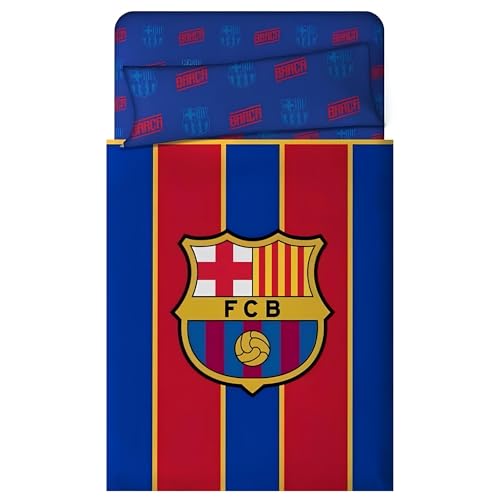 Barcelona F.C. Juego de Sábanas Oficial, 3 Piezas, Poliéster/Algodón, Azul con Escudo FCB, para Camas 90, 105, 135 y150cm. (Cama 135cm)