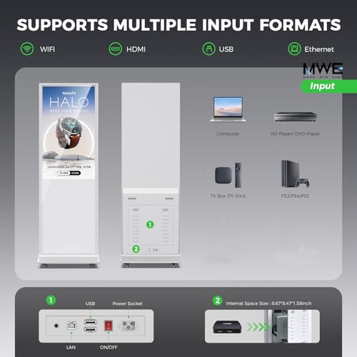 Image of JIYANG 43 Inch Digital Signage Display, Indoor Floor Standing Advertising Display Kiosk Android System,Commercial LCD Totem Support HDMI-in,Free Customization Stickers and Lifetime CMS System(White)