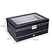 Goetland PU Leatherette Watch Display Box Jewelry Case Lockable, 12 Watch Slots & 3 Large Jewelry Grids