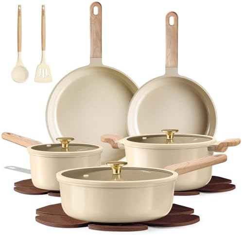 CAROTE 14Pcs Pots and Pans Set Non stick, Ceramic Cookware Set, N...