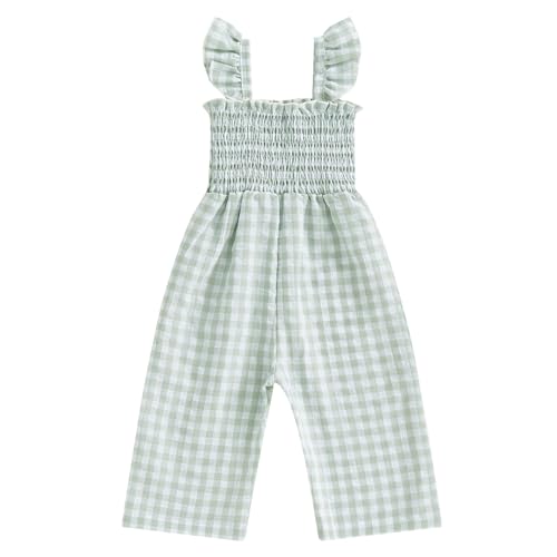 Image of Toddler Baby Girl Summer Clothes Ruffle Sleeveless Smocked Romper One Piece Jumpsuit Suspender Pants Cute Outfit