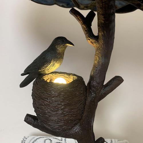 Bieyel10968ravensittingonbaretreebranchinfullmoonnighttiffanystylestainedglasstablelampforhomedecordarkblue16wx24hnest  Urban Country Home Decor Bieye l10968 raven sitting on bare tree branch in full moon night tiffany style stained glass table lamp for home decor dark blue 16wx24h nest  urban country home decor