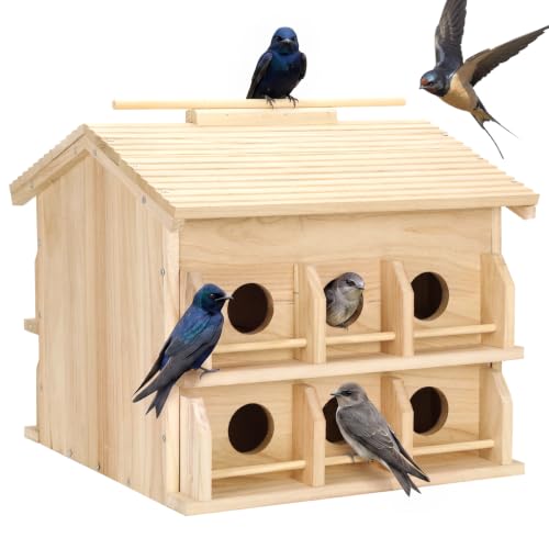 Image of Purple Martin Bird House, Large 12-Room Wooden Birdhouse for Outdoors