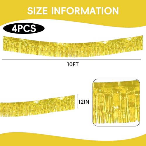 Image of 4 Packs Foil Fringe Garland Hanging Banner Wall Hanging Backdrop Streamers Curtains Shiny Metallic Tinsel Wall for Parade Floats Birthday Party Ceremonies Car Valentine's Day Wedding