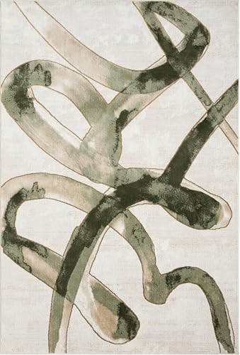 Tapete beige crema verde Abani 6' x 9' diseño artístico abstracto miniatura 3