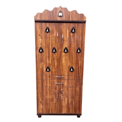Image of 5 x 2.5 ft Wooden Pooja Mandir with Storage | Home Temple with Drawer & Stand | 30 inch L x 60 inch H x 12 inch D | Teak Wood Finish