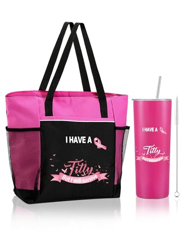 Breast Cancer Awareness Gifts for Women Cancer Awareness Tote Bag Large Chemo Care Package 20oz Stainless Steel Tumbler