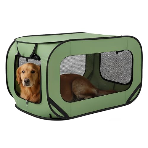 94*53*53cm Hundetransportbox Faltbar Pop-Up-Transportbox Hund Katze Stabile Transportbox Oxford Stoff Hundebox Auto Hundetasche Tragbarer Hunde Transportboxen für Katzen & Hunde bis 29.5 kg (Grün)