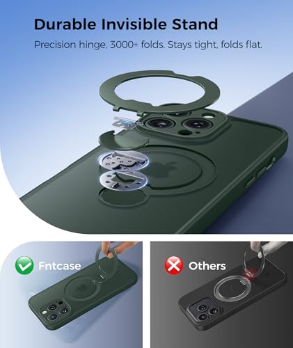 Image of FNTCASE for iPhone 12 Pro-Max Case: [360 Spin Magnetic Stand] [Compatible with Magsafe] [Screen Protector] Translucent Matte Military Grade Shockproof Full Camera Protective Phone Cover - Green