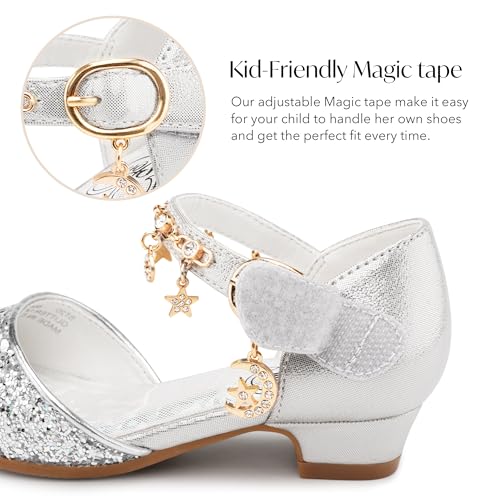 Image of Stelle Girls Glitter Charm Dress Shoes Sequins Princess Heels for Party | Sparkle finish, Decorative charms, Cushioned comfort, Flexible outsole, Dress-up, Special occasions, Comfortable fit