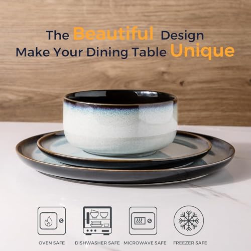 Image of LERATIO Ceramic Dinnerware Sets for 12, 36 Pieces Plates and Bowls Sets, Reactive Glaze Dishes -Scratch Resistant, Dishwasher&Microwave Safe&Oven Safe