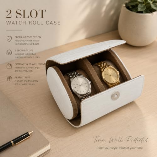 Image of essart Luxury Watch Roll Case - Travel Watch Organizer-Watch Travel Case for 2 Watches | PU Leather Portable Gift Box for Watch Collectors