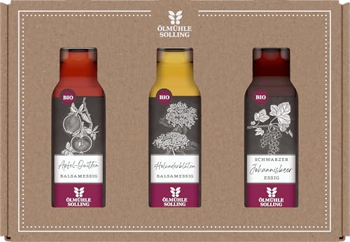 Ölmühle Solling Set Fruchtessige, BIO, Holunderblütenbalsamessig - Apfelquittenessig - schwarzer Johannisbeeressig, 1er Pack (1 x 300 ml)