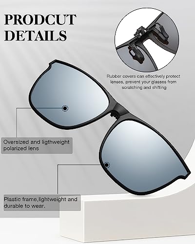 Frienda 3 Pair Oversize Polarized Clip-on Sunglasses Large Anti-glare TR90 Frame Flip up Driving Glasses for Women Men3