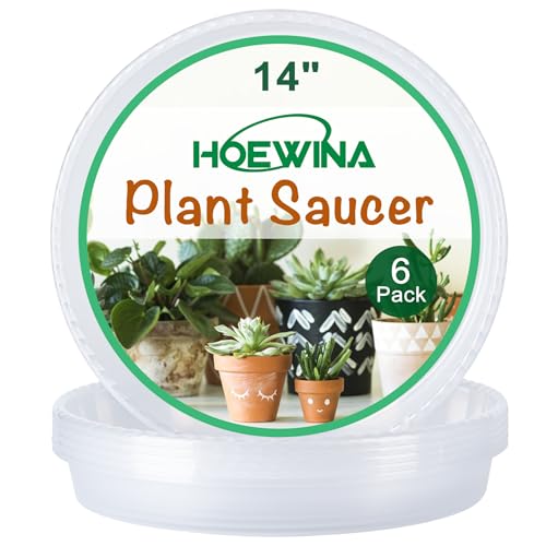 Plant Saucer - 6 Pack 14 Inch Plastic Plant Trays for Pots with Plant Tray Design - Plant Saucers for Indoors and Outdoors Use - Plastic Plant Pot Saucer for Potted Plants - Flower Pot Saucers
