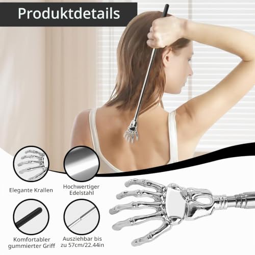 NVIYAM Ausziehbarer Rückenkratzer - Robuster Teleskop-Kratzhand Aus Edelstahl - Rückenmassagegerät Bis 57 cm – Ansicht 3