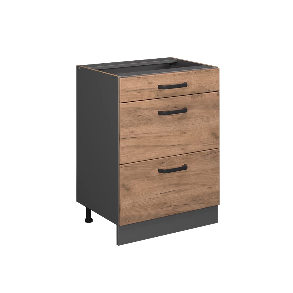 Vicco Meuble Cuisine R-Line, Chêne de Force doré, 60cm avec tiroirs, sans PT, pour Une Combinaison Libre au Sein de systèmes de Cuisine modulaires