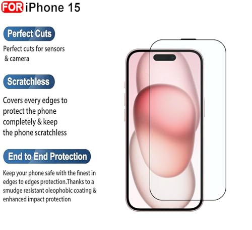 Image of Premium Tempered Glass Screen Guard Compatible With iPhone 15 (6.1 Inch) | 9H Hardness | Edge to Edge Protection | Anti Scratch | Bubble Free Installation | HD Clear