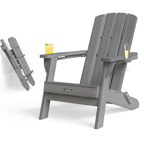 Folding Adirondack Chair with Wood Texture, HDPE...