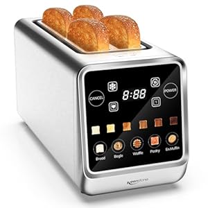 Keenstone Toaster 4 Slice, Digital Smart Toaster with TouchScreen, Memory Function, Single Slot Toasting, Timer, Reheat & Defrost for Bagels, Bread, Waffles, Muffin, Stainless Steel Kitchen Essentials