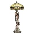 Design Toscano Lucina Patroness of Light Woman Stained Glass Lamp Figurine Statue, 11 inches wide, 26 inches tall, Handcast Polyresin, Green Bronze Finish