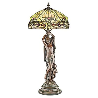 Design Toscano Lucina Patroness of Light Woman Stained Glass Lamp Figurine Statue, 11 inches wide, 26 inches tall, Handcast Polyresin, Green Bronze Finish